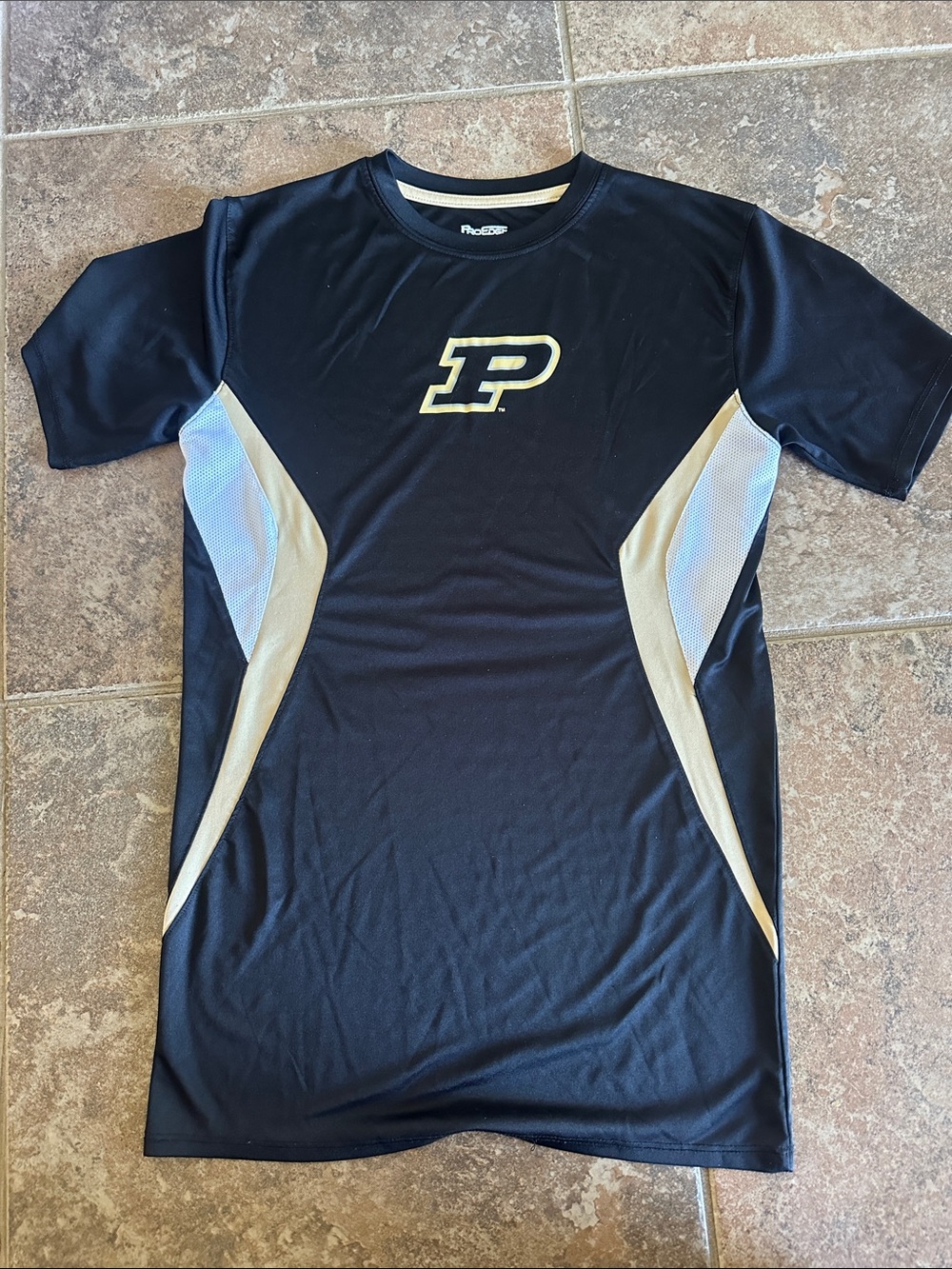 Pro Edge Black and Gold Purdue P Logo Athletic Tee